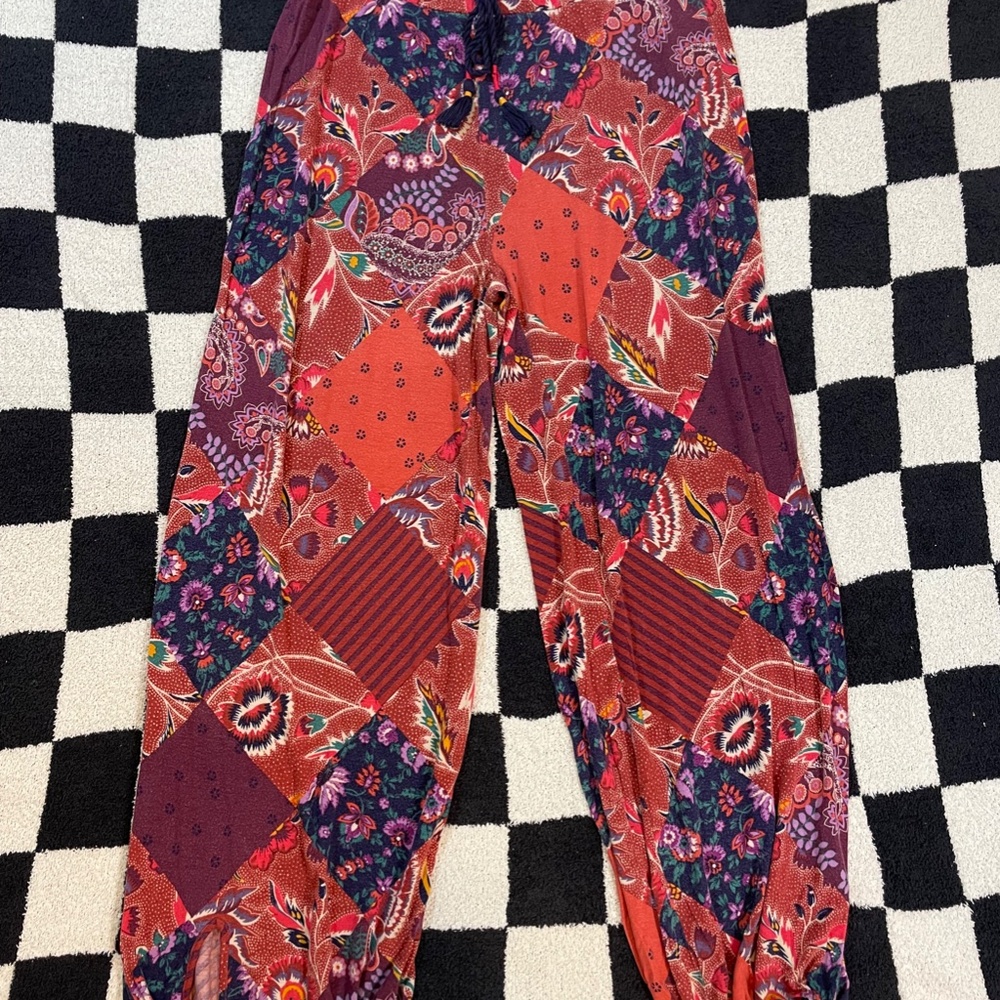 Anthropologie Red & Purple Patchwork Lounge Pants - Picture 2 of 4